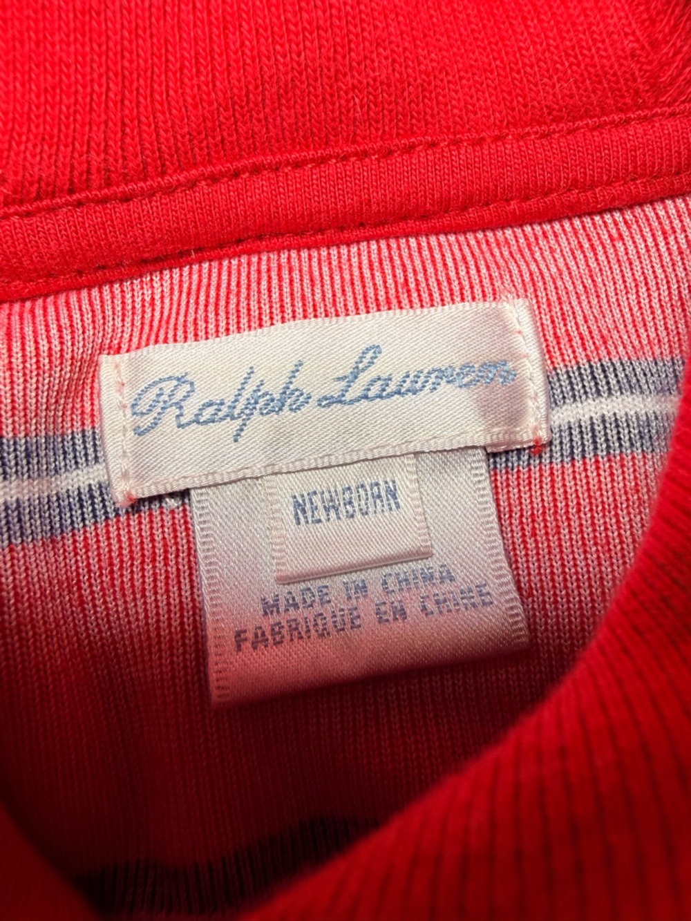 Ralph Lauren Baby Boy's Striped French Rib Coverall Red velour size NB - Picture 3 of 7